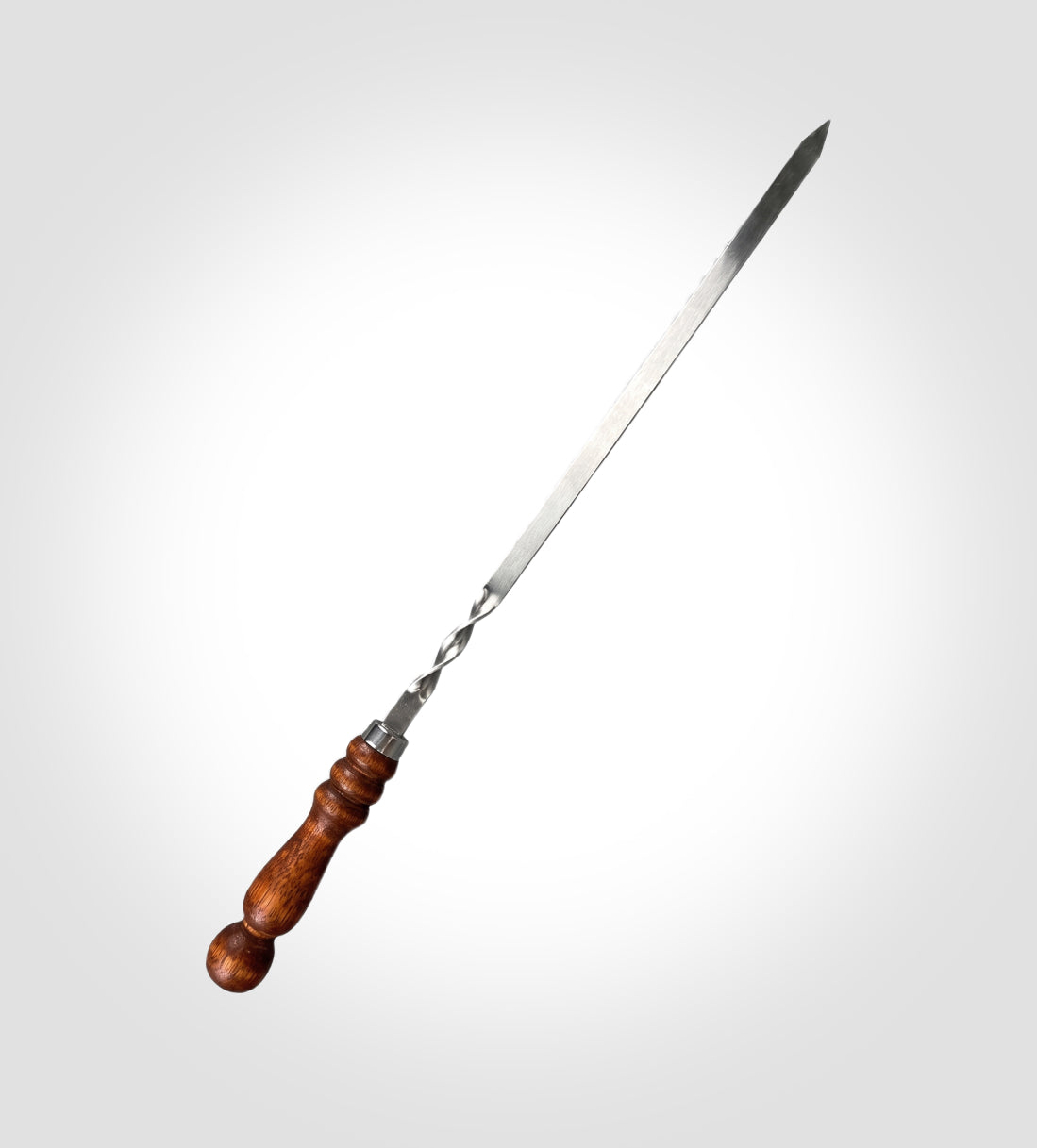 Schaschlikspieß, Fleischspieß, Edelstahlspieß. Mit Holzgriff